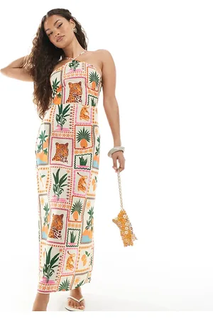 VERO MODA – Neckholder-Maxikleid mit tropischem Postkartendruck