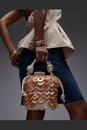 Topshop – Georgie – Verzierte Beuteltasche in Beige
