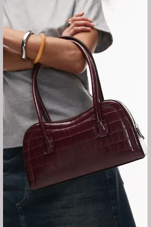 Topshop – Simba – Strukturierte Schultertasche in Burgunderrot mit Kroko-Optik