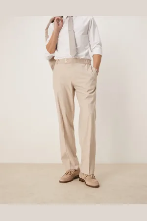 ASOS – Elegante, gerade geschnittene Hose in camelfarbener Leinenoptik mit elastischem Bund