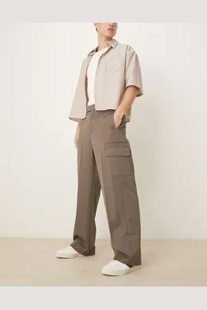 ASOS – Elegante Hose in Khaki mit weitem Bein, zwei Bundfalten, Cargotaschen und elastischem Bund