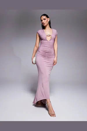 ASOS – Maxikleid in Malve mit Kappärmeln, Besatz und gerafftem Detail