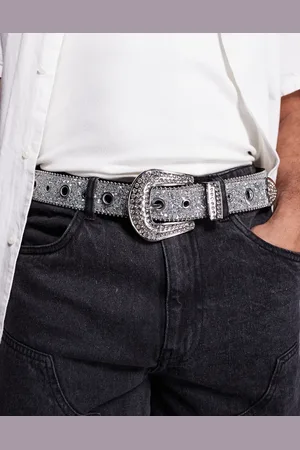 ASOS – Silberfarbener glitzernder Trophäengürtel mit Ösen und Strassschnalle