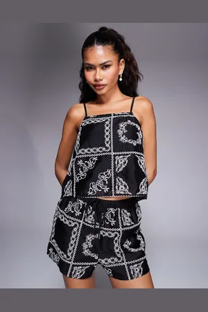 River Island – Camisole-Top in mit Einstecktuch-Muster, Kombiteil