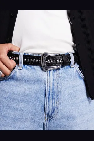 ASOS – Gürtel aus schwarzem Kunstleder mit Überwendlingsstich im Ketten-Design