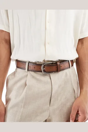 ASOS – Geprägter Western-Gürtel in Hellbraun aus Kunstleder mit antiksilberfarbener Schnalle