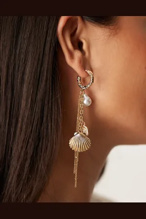 Accessorize – Goldfarbene Hängeohrringe mit Meermotiv-Anhängern
