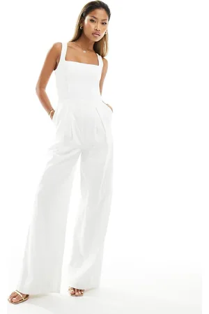 Kaiia – Exklusiv – Leinen-Jumpsuit in mit weitem Bein und eckigem Ausschnitt