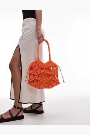 Topshop – Skyla – Orangefarbene Schultertasche im Häkeldesign