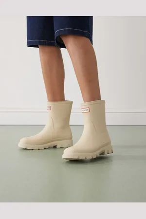 Hunter Tall – Downpour – Gummistiefel in Beige mit kurzem Schaft