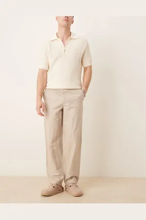 MANGO – Fran – Gerade geschnittene Hose in Beige aus Leinenmix