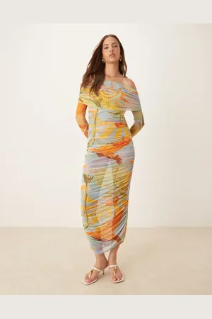 Never Fully Dressed – Gerafftes Midaxi-Kleid aus Netzstoff mit Mustermix
