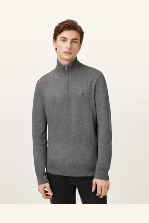 AllSaints – Kilburn – Sweatshirt in Monument- mit Stehkragen und Reißverschluss