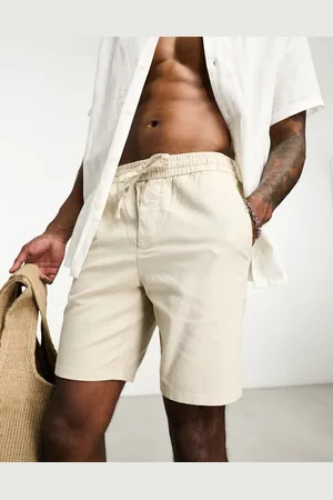 Only & Sons – Shorts aus Leinenmix in Beige mit Kordelzugbund