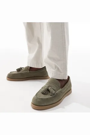 ASOS – Loafer aus Wildleder in Khaki mit Quasten