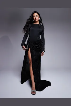 ASOS – Premium – Langärmliges Maxikleid in mit kontrastierender Struktur