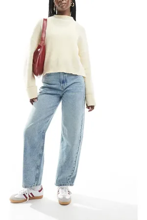 ASOS – Jeans in Mittelblau mit weitem Beinschnitt und Lasche an der Taille