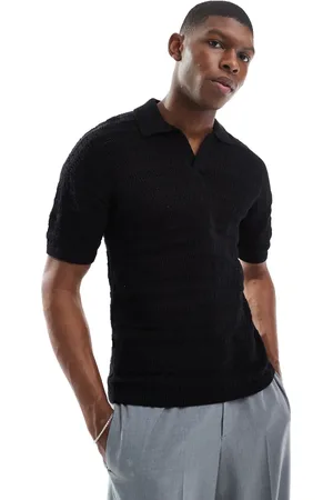 Only & Sons – Polohemd in mit durchbrochenem Strickmuster, tief angesetzter Schulterpartie und geschlitztem Ausschnitt