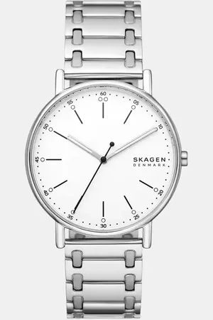 Skagen – Signatur – Herrenuhr aus silberfarbenem Edelstahl mit drei Zeigern