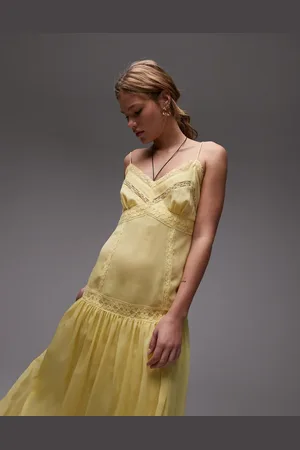Topshop – Chiffon-Midikleid in mit Spitzeneinsatz
