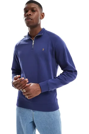Farah – Jim – Sweatshirt in Mittelblau mit kurzem Reißverschluss