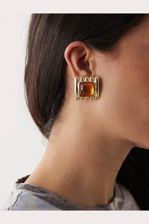 Reclaimed – Goldfarbene Ohrringe mit Schmucksteinen in Bernstein-Optik