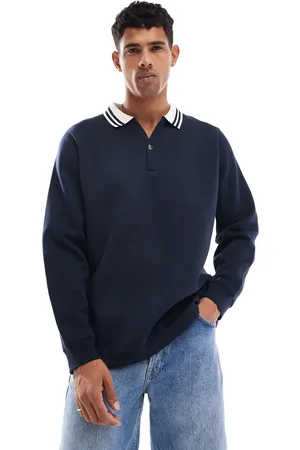 Brave Soul – Locker geschnittenes Sweatshirt in mit gestreiftem Polokragen