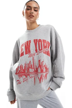 ASOS – Oversize-Sweatshirt in meliertem Eisgrau mit „New York“-Grafikprint