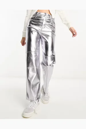 Pull&Bear – Gerade geschnittene Hose in Metallic