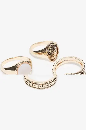 Reclaimed – 4er-Pack Unisex-Ringe in Gold mit Kunststein-Detail