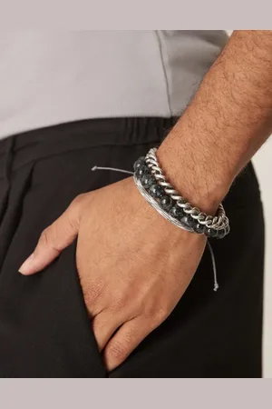 ASOS – 3er-Pack Armbänder mit Perlen und Kettengliedern in Blau und