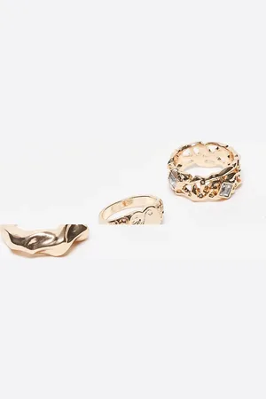 Reclaimed – 3er-Pack Ringe in Goldoptik mit Herzdetail