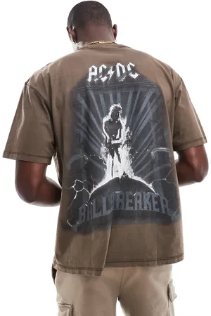 Pull&Bear – T-Shirt in verwaschenem mit AC/DC-Aufdruck am Rücken