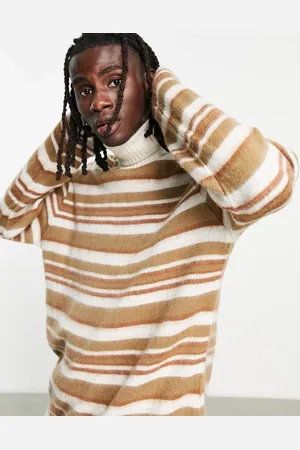 Topman – Gebürsteter Strickpullover mit Rundhalsausschnitt in gestreift