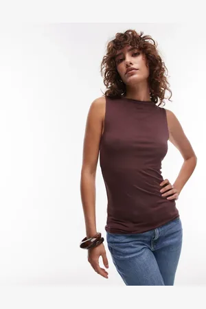 Topshop – Hochwertiges Tanktop in Schokobraun mit U-Boot-Ausschnitt