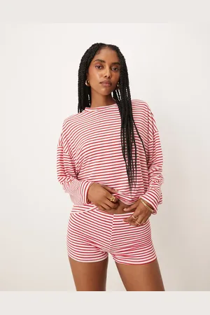 ASOS – Langärmliges, gestreiftes Shirt in Rot und Weiß, Kombiteil