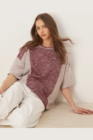 ASOS – Kastiges, leichtes Oversize-Sweatshirt in Burgunderrot mit gemischter Texturierung