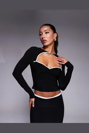 ASOS – Langärmliges, figurbetontes Oberteil mit Kontrastbesatz und Zierausschnitt, Kombiteil