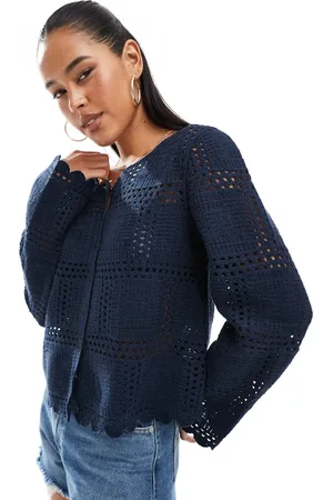 Object – Häkel-Strickjacke in Marineblau