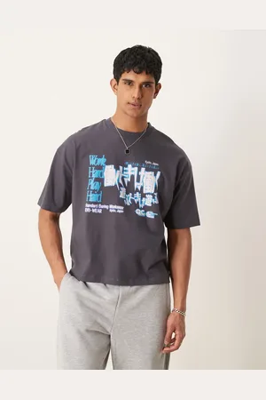 ASOS – Kastiges Oversize-T-Shirt in Anthrazit mit Souvenir-Grafik vorne