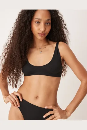 ASOS – Geripptes Cropped Oberteil in Schwarz mit Rundhalsausschnitt