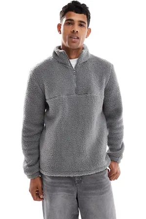 Brave Soul – Oversize-Sweatshirt aus Teddystoff in Anthrazit mit halbem Reißverschluss
