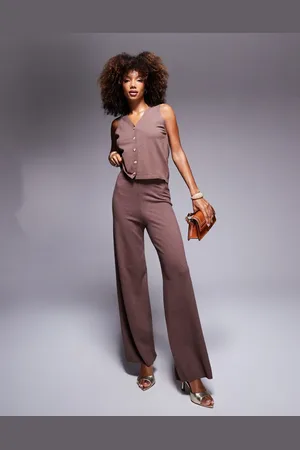In The Style – Strick-Hose in Schokobraun mit weitem Schnitt, Kombiteil