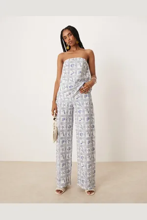 ASOS – Weite Hose mit blauem Muschel Print, Kombiteil