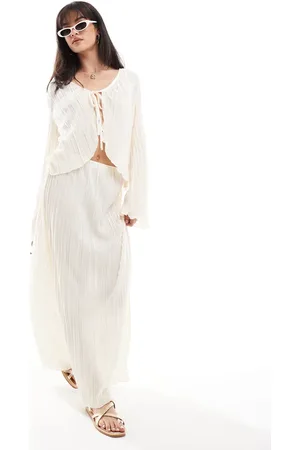 Pieces® – Mix and Match – Plissierter Maxirock in Creme, Kombiteil