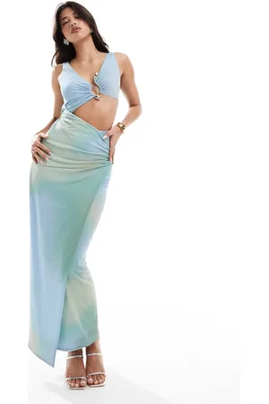 ASOS – Ärmelloses Netzstoff-Midikleid in abstrakten Pastellfarben mit Besatz