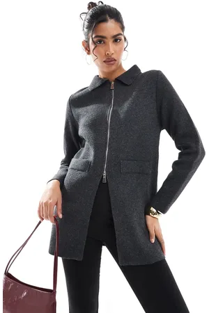 Stradivarius – Strickjacke in Anthrazit mit Reißverschluss