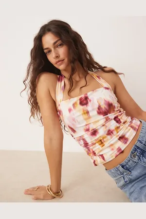 Abercrombie & Fitch – Ärmelloses Oberteil mit rosa Blumenmuster und eckigem Ausschnitt
