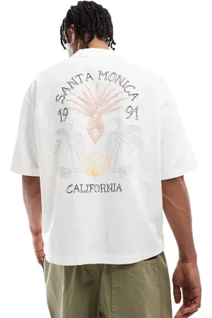 Pull&Bear – Hemd in mit „Santa Monica“-Print am Rücken