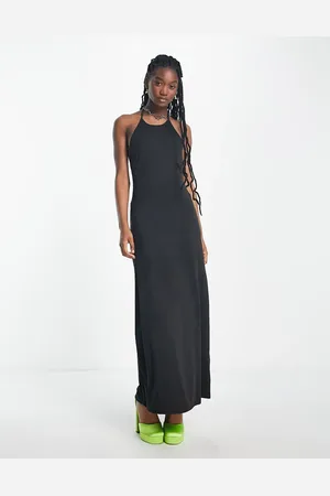 Weekday – Deep – Neckholder-Maxikleid in hellem mit tiefem Rückenausschnitt